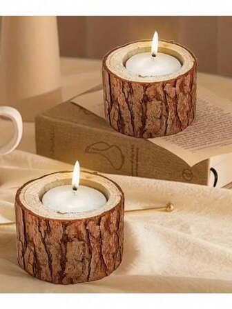 3/9/12件装木制烛台 - 乡村农舍风格，天然木纹，非常适合婚礼、圣诞节、生日、节日装饰，桌面烛台