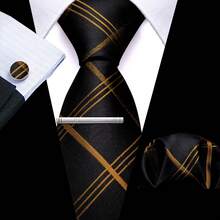 4pcs Men's Business Tie Dark Grey Black Plaid Checks Geometric Floral Jacquard Ties Formal Fashion Necktie Hanky Square Clip Set Wedding Party Gift - Multicolor - View 5