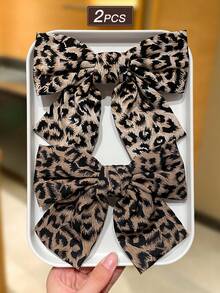 2 Stücke Leoparden-Muster Haarspangen mit Schleife, eleganter Vintage-Stil, Haaraccessoires für Frauen, geeignet für den täglichen Gebrauch, Modezubehör für Frauen, Haarklammern, Haarspangen, Haarspangen