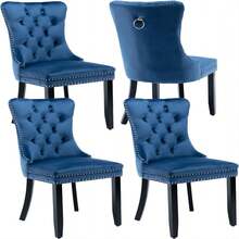 4 Piece Set Velvet Upholstered Dining Chairs, Wingback Side Chairs Button Tufted With Solid Wood Legs For Kitchen,Dining Room. - 藍色 - 查看 9