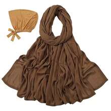 Modal Cotton Hijab Scarf For Women With Undercap Set,MustardBrown - MustardBrown - View 3