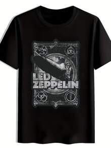 Men'S  Graphic T-Shirt - Vintage Rock Logo & Album Art Print, Casual Round Neck Short Sleeve Tee For Concerts, Concert Outfit, Music Lover Apparel, Comfortable Fit, Music Enthusiasts - Black - View 7