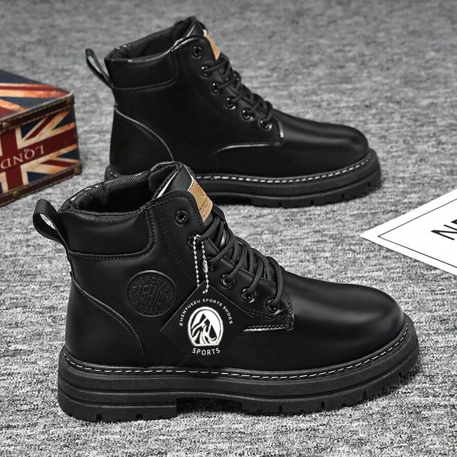 2025新款男士摩托车靴、休闲高帮运动鞋、真皮工装靴、防水骑行靴 - 黑色 - 查看 1
