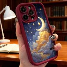 Cubierta de teléfono con diseño de cielo nocturno y luna creciente en tonos azules y dorados para uso diario en interioresAplicable a teléfonos Apple y Galaxy. - Blanco - Ver 6