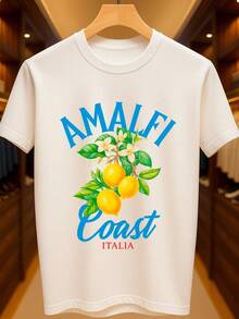 Amalfi Coast Italia Sicilian Lemon Basic Unisex T-Shirt 100% Premium Cotton – Men's And Women's | Casual, Streetwear, Plus Size, New Arrival With Immediate Shipping In Various Colors - trắng - Xem 2