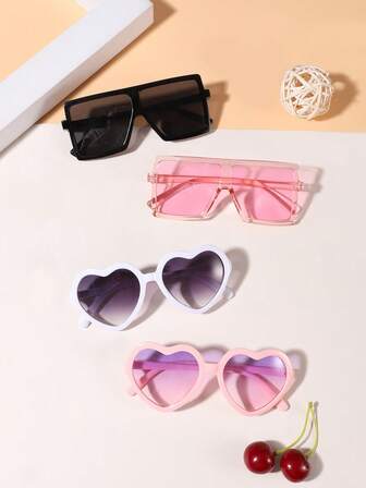 1 ชุด 4 ชิ้น แว่นตาแฟชั่นกรอบใหญ่รูปหัวใจสไตล์โบฮีเมียน สำหรับเด็กผู้หญิงอายุ 3-8 ปี เหมาะสำหรับวันหยุดพักผ่อน, ใส่ได้ทุกวัน และของขวัญ