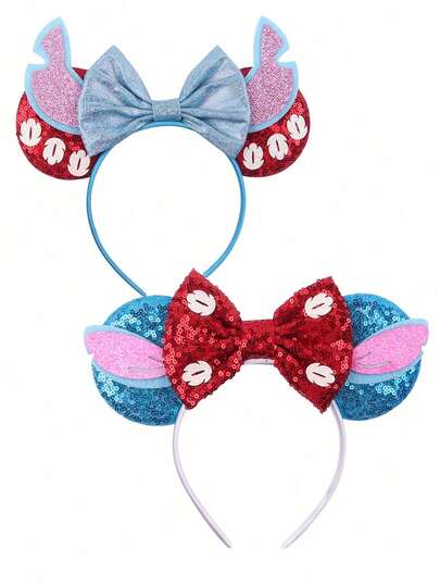 Disney 2 Styles Disney Mickey Mouse Headbands | Stitch Hair Accessories With Shiny Sequins, Suitable For Parks, Parties, Daily Outfits, Create Cute & Energetic Looks, Must-Have Accessories For Fashionistas
