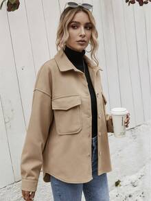 Chaqueta Con Solapa Para Mujer, Chamarra Informales Para Mujer, Con Solapa, Chamarra De Invierno Con Un  Solo Botonadura, Chamarra Cálido - Caqui - Ver 2