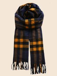 New Winter Couple's Knitted Plaid Striped Double-Sided Tassel Warm Scarf, Versatile For Boyfriend/Girlfriend, Teachers, Students, Birthday Gifts, Long Thick Neck Warmer, Casual & Elegant - Multicolor - View 2
