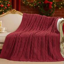 Chunky Knit Throw Blanket, Dual - Sided Soft Chenille Breathable Knitted Blanket Couch, Farmhouse Decorative Throw Sofa Chair, 50 Inchx60 Inch, Red - Christmas Red + Throw(50" X 60") - View 1