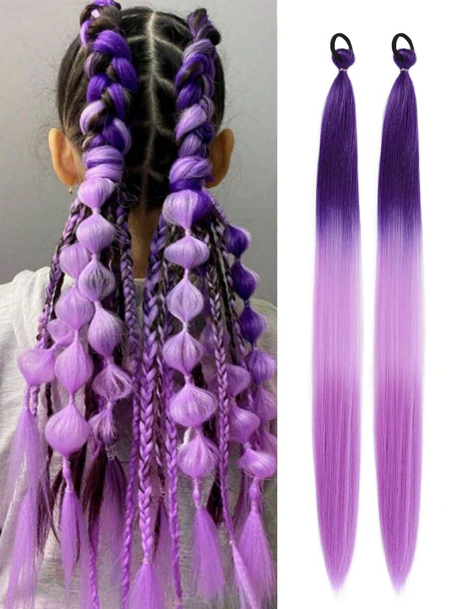 1件/2件装弹力编织假发，粉色马尾辫，合成材料，适合女性，可用于万圣节、音乐节、派对、角色扮演、节日和其他场合。