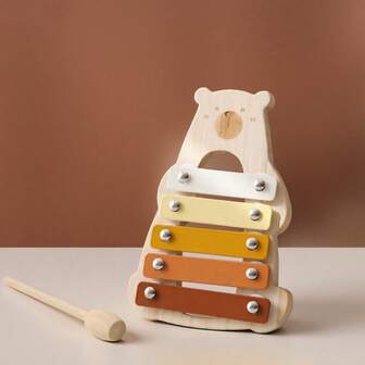 1pc Wooden Bear Piano Toy, Early Education Multi-Function Hammer Piano, Unleash Musical Talent, Color Recognition, Intellectual Enlightenment, Music Toy
