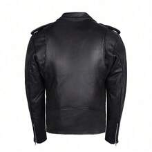 Mens Casual Faux Leather Motocycle Biker Jacket Zip Up Outwear Black Coat With Pockets And Belt - màu đen - Xem 2