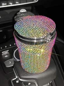 1pc Car Accessories Studded Car Ashtray Fashion Led Lamp Multifunctional Car Creative Car Ashtray For Men And Women/Luxury Rhinestone Ashtray, With Cover, Portable Ashtray-Free Hot Drilling Car Ashtray/Applicable Holiday Gifts - Multicolor - View 16