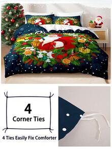 3pcs Christmas Red Plaid Santa Claus & Snowflake Print Bedding Set (1 Duvet Cover And 2 Pillow Shams), Soft & Skin-Friendly, Suitable For All Seasons, Christmas Gift - Multicolor - View 6
