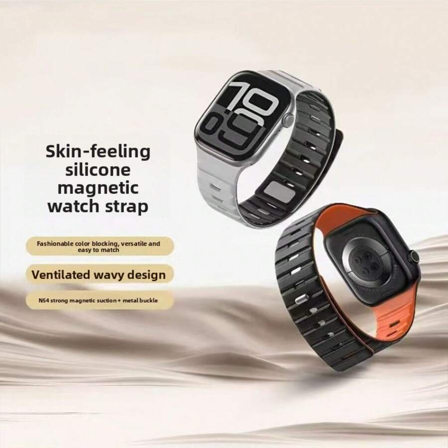 1 dây đeo khóa từ, chất liệu silicon thân thiện với da và mịn màng, tương thích với Apple Watch, có nhiều màu sắc - Xám nhạt-đen - Xem 1