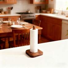 1pc Square Solid Wood Vertical Kitchen Paper Towel Holder Stand, Home Use Roll Paper Storage Rack, Napkin & Cling Film Organizer (Accessories Not Included)