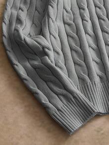 男士休闲宽松针织长袖毛衣，时尚日常穿着 - 灰色 - 查看 3