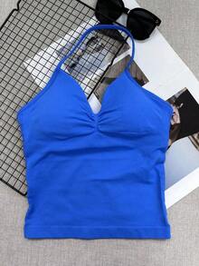 Women Yoga Sports Bra Sleeveless Workout Crop Top Stretchy Fitness Activewear Gym Breathable Vest J8FU - Bụi tím - Xem 1