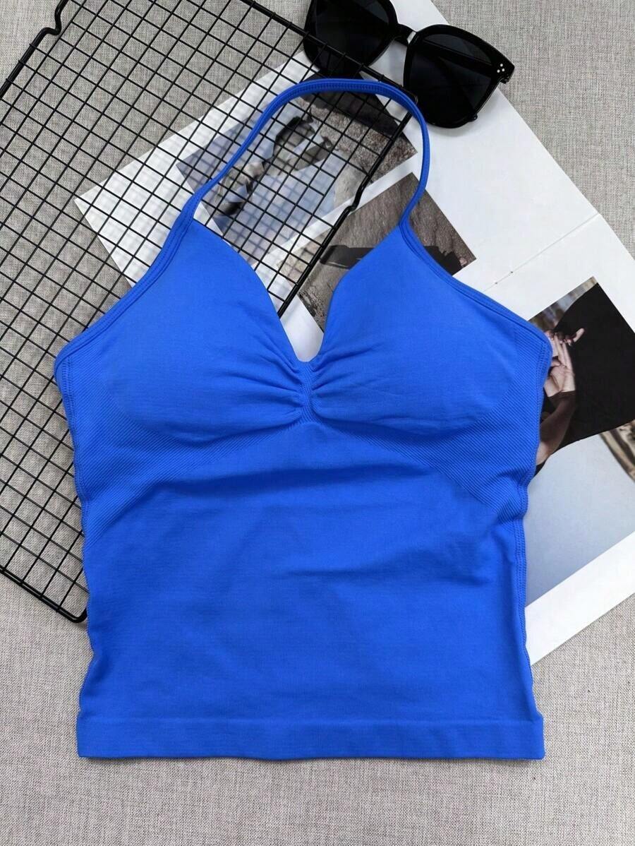 Women Yoga Sports Bra Sleeveless Workout Crop Top Stretchy Fitness Activewear Gym Breathable Vest J8FU - Bụi tím - Xem 1