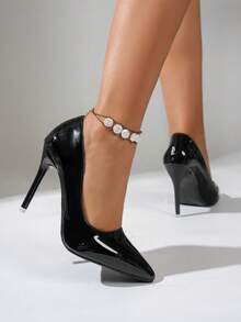 Retro Pointed Toe High Heel Party Shoes, New Spring/Autumn Color Block Super High Heel Low-Top Shoes, Mirror Red Bottom Fashion High Heels, Elegant Formal Dress Shoes - 黑色 - 查看 3