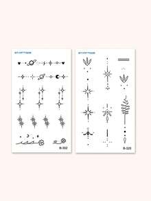 STARTTOOS 2张黑色极简主义手指纹身贴纸，线条细腻，可定制星月图案，临时假纹身贴纸，DIY，日常派对，节日礼物，适用于手指、耳朵、肩膀、脖子、锁骨等身体部位，防水，逼真纹身贴纸 - 黑色 - 查看 6