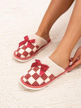 Minimalistiska moderutiga, randiga, vertikalt randiga rosetttofflor, mjuka inomhusgolvtofflor för sovrum, tysta och avslappnade för höst/vinter, alla hjärtans dag-present till kvinnor och män