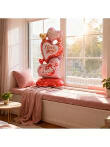 150cm Oversized Vertical Heart Shaped Balloon, Layered & Criss-Cross Design - Pink & Gold Letter And XOXO Kiss Print Pattern - Suitable For Valentine's Day, Wedding, Birthday, Anniversary - No Power Needed, Wedding & Valentine's Day Balloon - Multicolor - View 7
