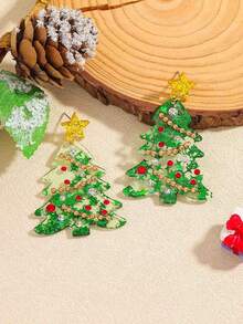 1 par de brincos fofos para o feriado, brincos pendurados de acrílico de Natal com Papai Noel de desenho animado, designs de árvores de Natal, adequados para mulheres casuais, festas, ocasiões natalinas - Multicolorido - Ver 11