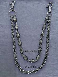 1pc Fashionable Double-Layer Punk Skull Pants Chain, Unique Streetwear Accessory, Suitable Parties And Gifts - 銀色 - 查看 4