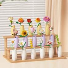 1件逼真永生花积木，单朵玫瑰花拼图玩具桌面摆件，适合桌面装饰、手工消遣，满足拼图爱好者和装饰需求 - 彩色 - 查看 1