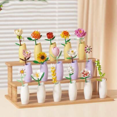 1件逼真永生花积木，单朵玫瑰花拼图玩具桌面摆件，适合桌面装饰、手工消遣，满足拼图爱好者和装饰需求