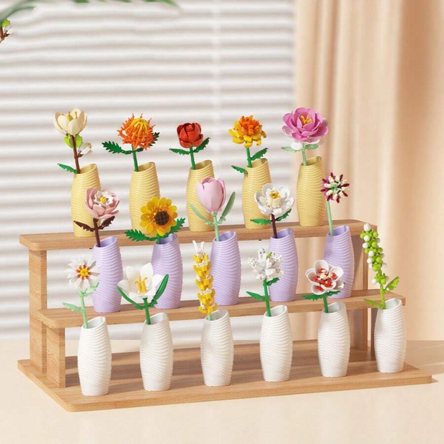 1件逼真永生花积木，单朵玫瑰花拼图玩具桌面摆件，适合桌面装饰、手工消遣，满足拼图爱好者和装饰需求 - 彩色 - 查看 1