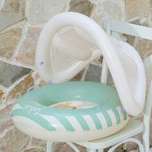 1pc Multicolor Striped Infant Swimming Ring With Sun Visor And Handles - Multicolor - View 17