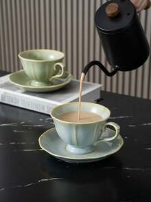 1 set Juego de taza y platillo de té vintage de cerámica colorida - Vajilla estética multicolor, perfecta para amantes del café y el té, elemento esencial para la decoración de cocina de