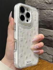 奢华时尚花卉手机壳，镶嵌奢华水钻，适用于 17/16/15/14 Pro Max/13，奢华时尚闪亮保护后盖，春季礼物 - 白色 - 查看 5