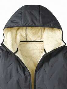 男士夹克，加厚保暖连帽外套，休闲日常、度假、户外、徒步、跑步、健身运动服，冬季款 - 深灰色 - 查看 5