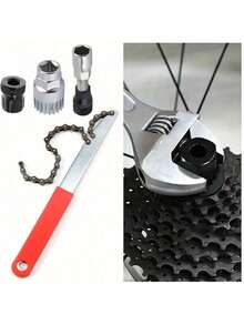 这款四件套多功能自行车链条维修工具组是链条保养、链轮拆卸和花鼓维修的必备工具。它包含链条扳手、飞轮锁环工具、中轴工具和飞轮拆卸器，涵盖传动系统维护的所有关键方面。使用简便，是骑行者和维修技师保持自行车顺畅运行的必备工具。