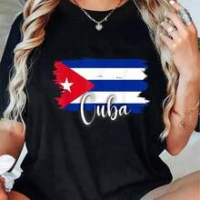 100_ Cotton Casual Tshirt Cuban Flag Tshirt, Cuban Maps, Cuban Tshirts For Women And Men T-Shirt.Jpg Ladies' Printed Shirts, Ladies' Tops, And Printed Short-Sleeve Shirts. Vintage Graphic Casual Short Cotton Shirt Featuring Vintage Art Prints, Humorous Streetwear, And A Spacious And Comfortable Summer Top. - 黑色 - 查看 6