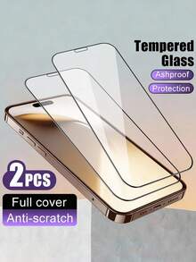 2 piezas Protector de pantalla de vidrio templado de alta definición y pantalla completa, compatible con modelos Apple 16 Pro Max, 15 Pro Max, 15 Pro, 14 Pro Max, 13, 12, 11 pulgadas, protector de pantalla de teléfono de alta definición y pantalla completa con marco negro - Negro - Ver 8