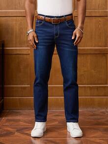 Men's Blue Straight-Leg Jeans Retro Fit Vintage Y2K Style Simple And Versatile Christmas Gifts For My Husband & Father Vaqueros Para Hombre - (30L) Xanh cổ điển - Xem 4