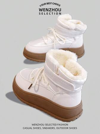 Women's Winter New Thick-Soled Snow Boots, Women's Thermal Lined Thickened Leather Boots, Waterproof And Non-Slip Sneakers