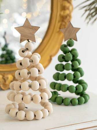 1 pieza Árbol de Navidad creativo de estilo nórdico con cuentas de madera, cinco colores de sobremesa: blanco, verde, gris, color natural de la madera y cuerda de cáñamo. Decoraciones de sobremesa, adecuadas para decoración navideña, decoración de sobremesa, regalos de Navidad, sala de estar, dormitorio, estudio, decoración de chimenea, elementos de ambientación navideña, adornos navideños, regalos festivos, Navidad