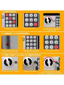 Pequeña caja fuerte de  electrónica con código digital y llave, incluye 2 llaves, soporte de pared y batería, apta para hogar, oficina, hotel - Negro - Ver 5