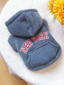 1pc Pet Clothes Dog Cat Apparel Clothing Small Dog Puppy Cute Pet Clothes Dog Apparel Clothing Small Dog Autumn Winter Warm Comfortable Thickened New York Sweatshirt - Blue - Multicolor - View 9