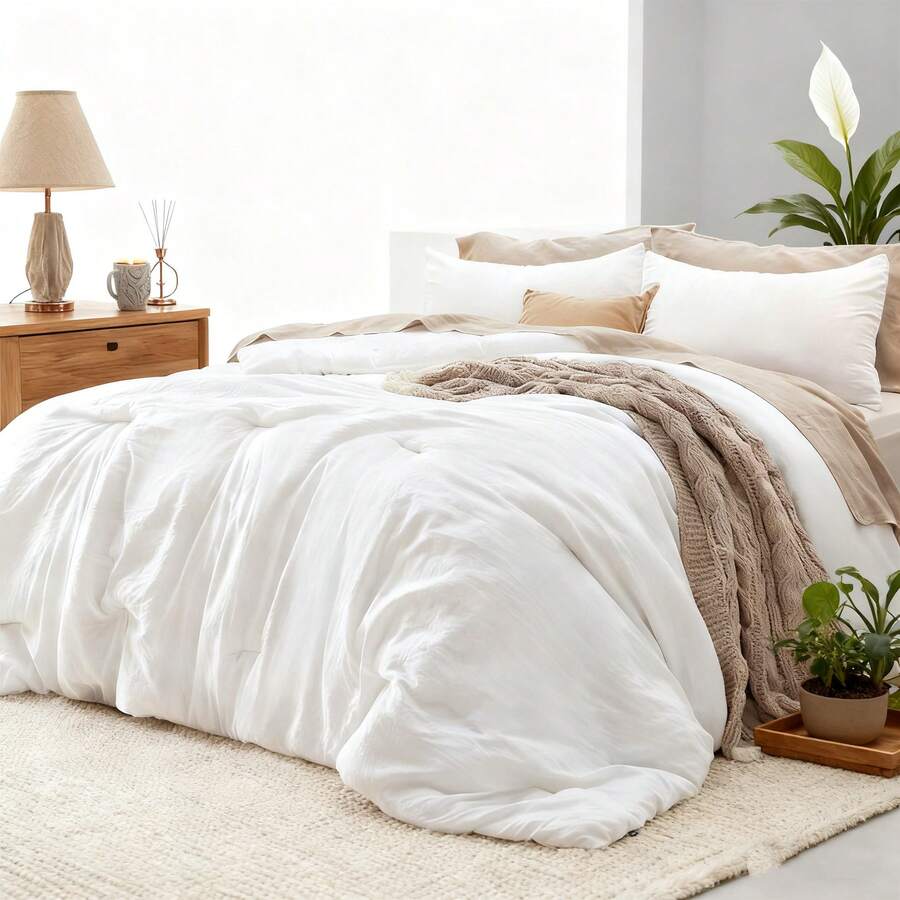 Comforter Set Queen Comforter Set Full Bed Comforter Set Room Decor Bed Set 3 Pieces Luxe Dark Green Bedding Set, All Season Cozy Bedding With Comforter, Flat Sheet, Fitted Sheet, Pillowcases & Shams - 白色 - 查看 1