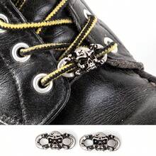 1 Pair Dark Vintage Skull Shoelace Buckle, Niche Footwear Accessory - Antique Silver - View 2