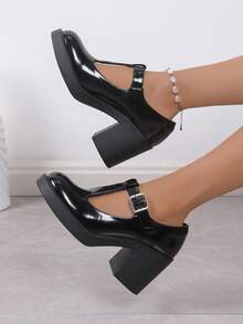 Giày cao gót nữ đế dày bằng da thời trang đa năng Giày cao gót thời trang - màu đen - Xem 2
