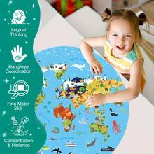 70pcs World Animal Map/Dinosaur/Space/Puppy/USA Map Puzzle - Educational Round Design, Vivid Continents And Animal Patterns - Blue Cardboard - Promotes Early Learning And Cognitive Development. Suitable For Family Interaction And Classroom Activities. Inspires Curiosity And Exploration, Cultivates Hands-On Ability And Teamwork Spirit. Suitable For Preschool Education, Puzzle Cognition Development, Puzzle Classroom Activities, Puzzle Gifts, Large Puzzle - Multicolor - View 8