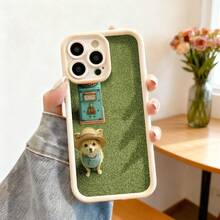 Cubierta de telefono con borde negro verde con estampado de perro con sombrero y maleta vintage para uso diario - Blanco - Ver 7